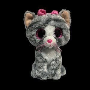 Ty Beanie Boos KIKI Grey Cat Plush Stuffed Animal Toy 6" inch Pink Glitter Eyes